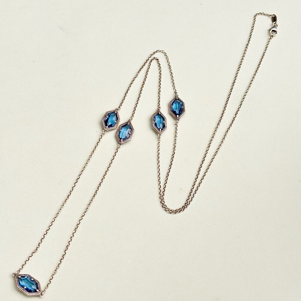 Dyadema Italy 925 Sterling Silver Rose Gold Tone Blue Crystal Station Necklace